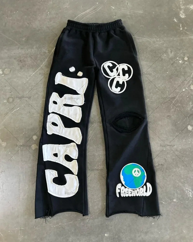 Project Capri black x yellow denim flared sweats