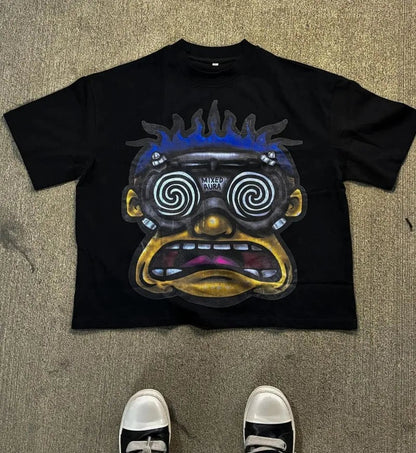 Goth Big Head Cartoon Oversized T-Shirt - Atlapparel